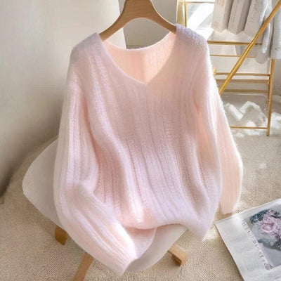 Pull-over en maille rose à manches longues sans motif