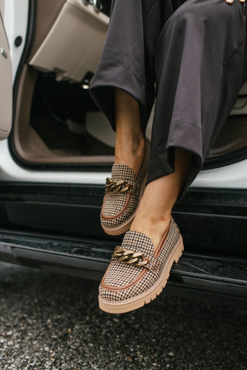 Chien à Tartan Noir et Beige Pas Littéralement des Chaussures