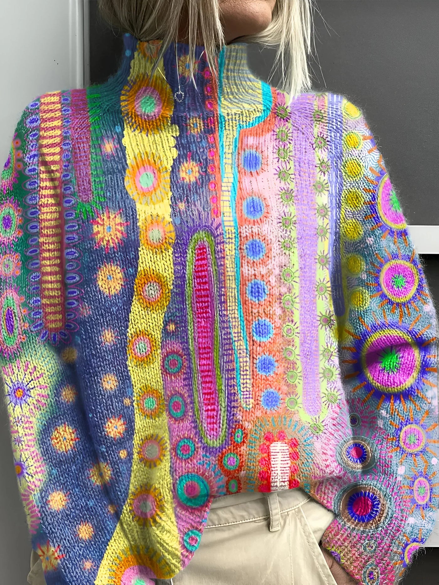 Daphne - Pull à col roulé en tricot coloré