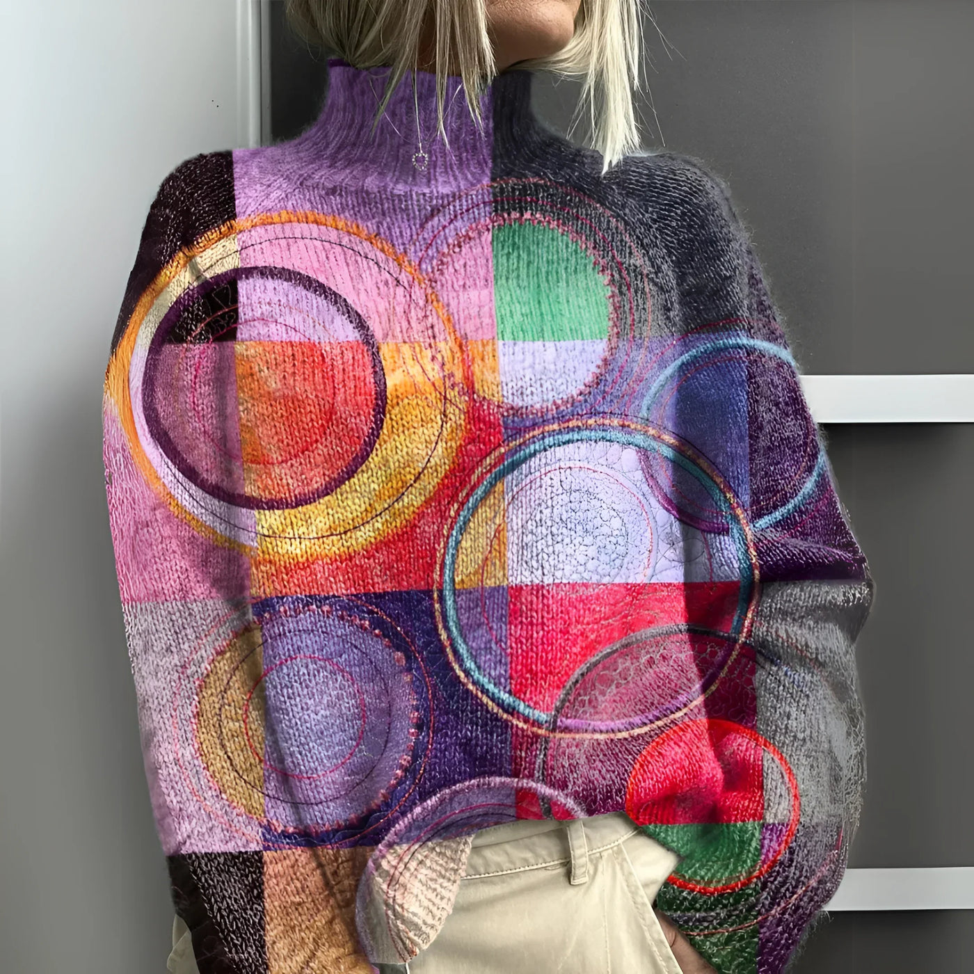 Jasmijn - Pull à col roulé en tricot bicolore