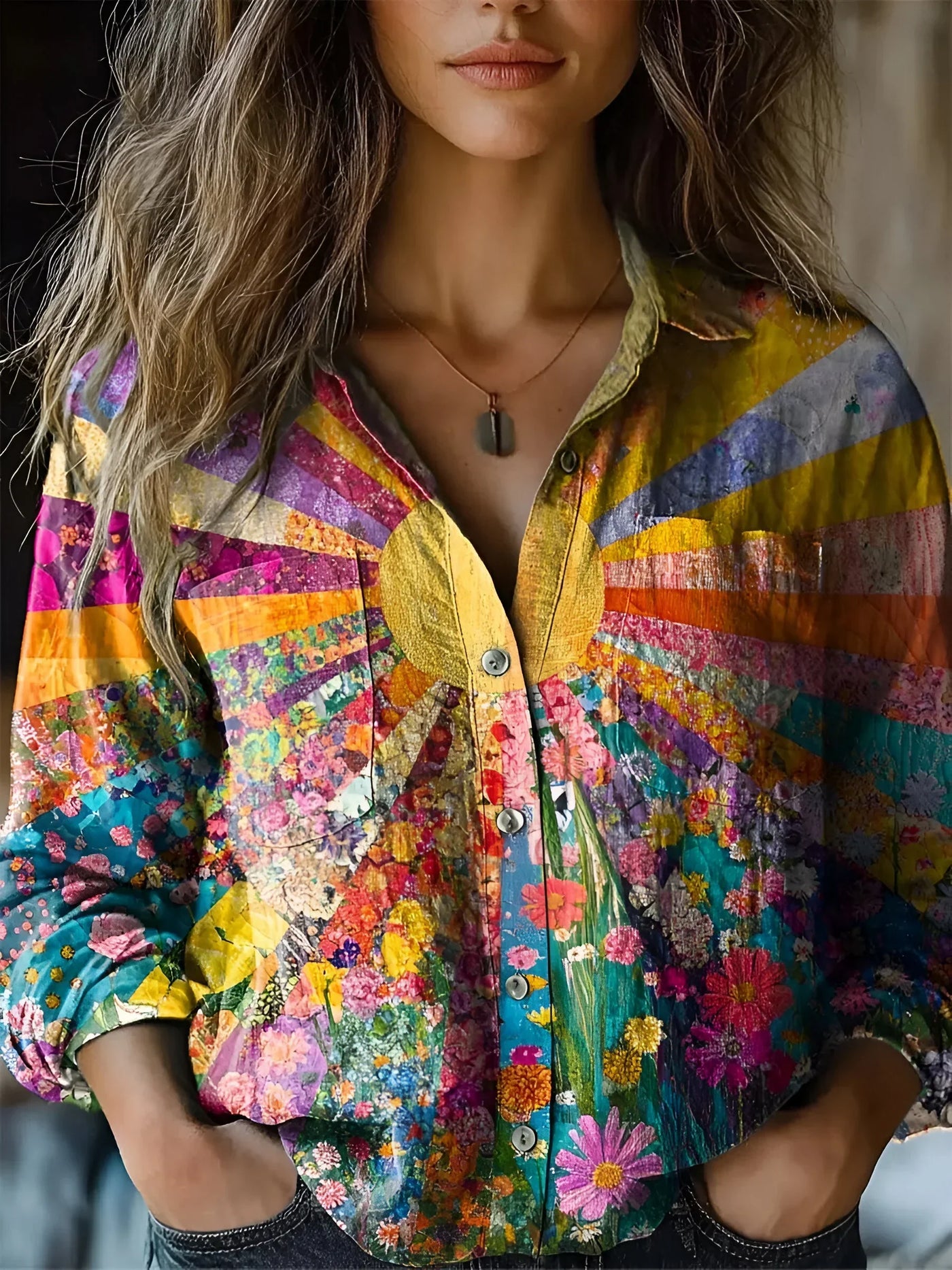 Tineke - Blouse éclatante à motifs de tournesols