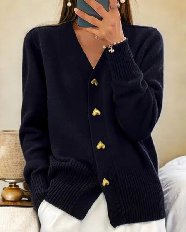 Cardigan avec boutons en forme de cœur - Chic et raffiné