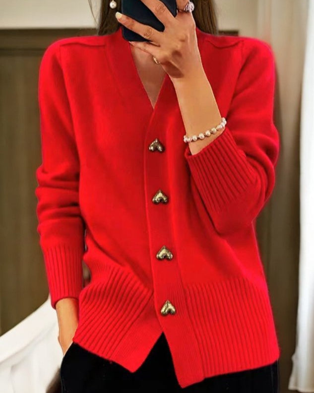 Cardigan avec boutons en forme de cœur - Chic et raffiné